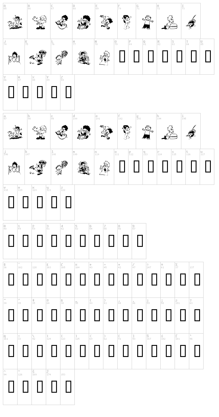 KR Kidlets font map